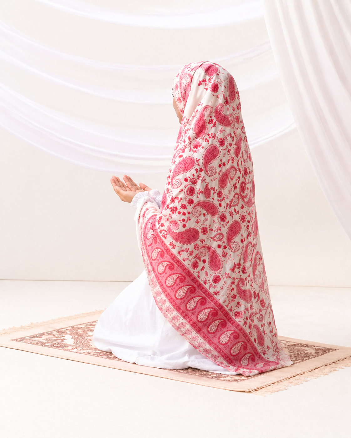 Premium Soft Cotton Namaz Dupatta – Lightweight Breathable Prayer Scarf (Pink Paisley Print)