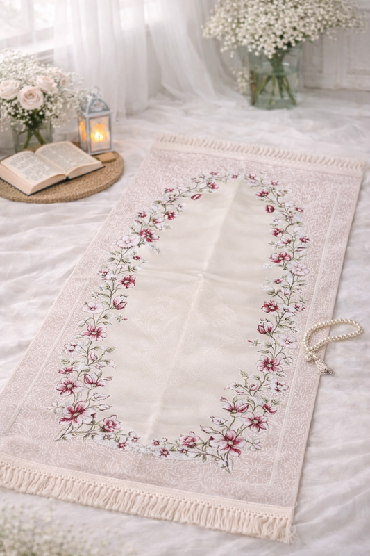 Rose Pink Floral Janamaz (Prayer Mat) - Made in Turkey