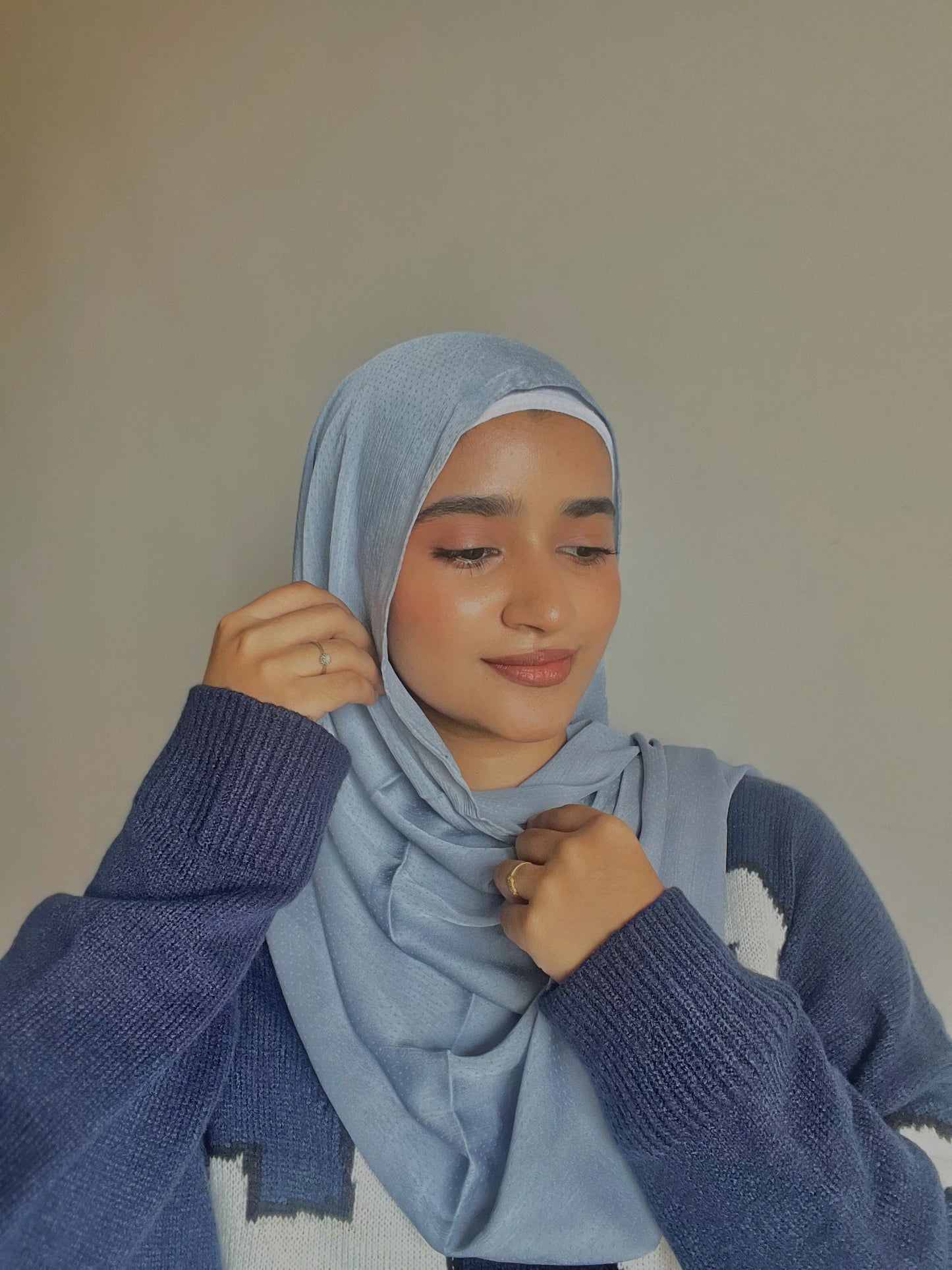 Satin Silk Textured Hijab - Ocean blue