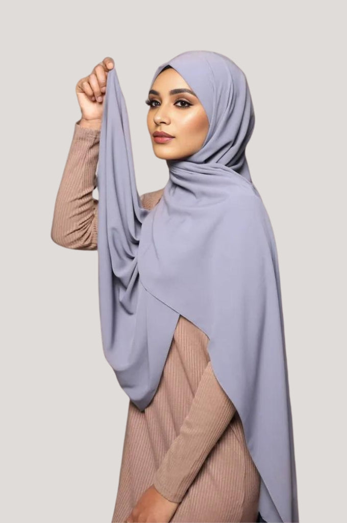 Best bluish grey medina silk hijab for women India opaque chiffon soft breathable non transparent scarf – Mawdeest
