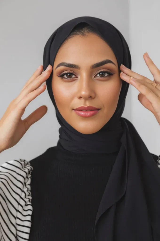 Black medina silk hijab shop online India opaque chiffon non transparent premium modest wear hijab for women – Mawdeest
