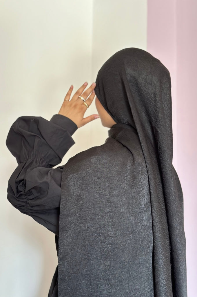 Black Turkish satin cotton hijab buy online India soft breathable premium modest scarf – Mawdeest