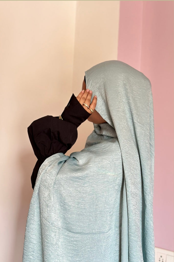 Blue Turkish satin cotton hijab buyonline India soft elegant breathable summer hijab – Mawdeest
