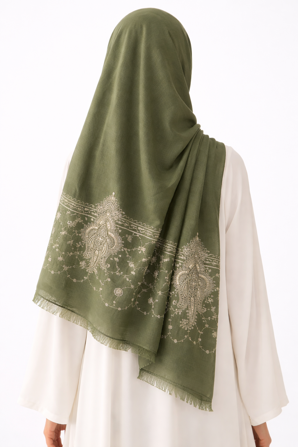 Paisley Thread Embroidery Hijab - Green