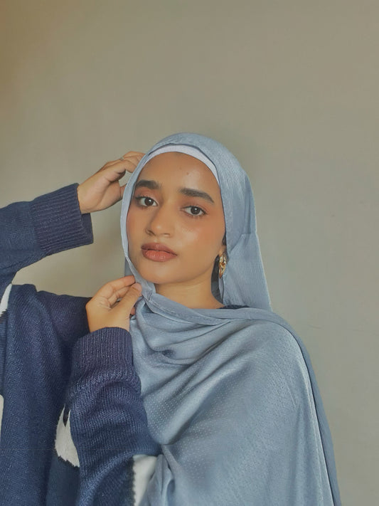 Satin Silk Textured Hijab - Ocean blue