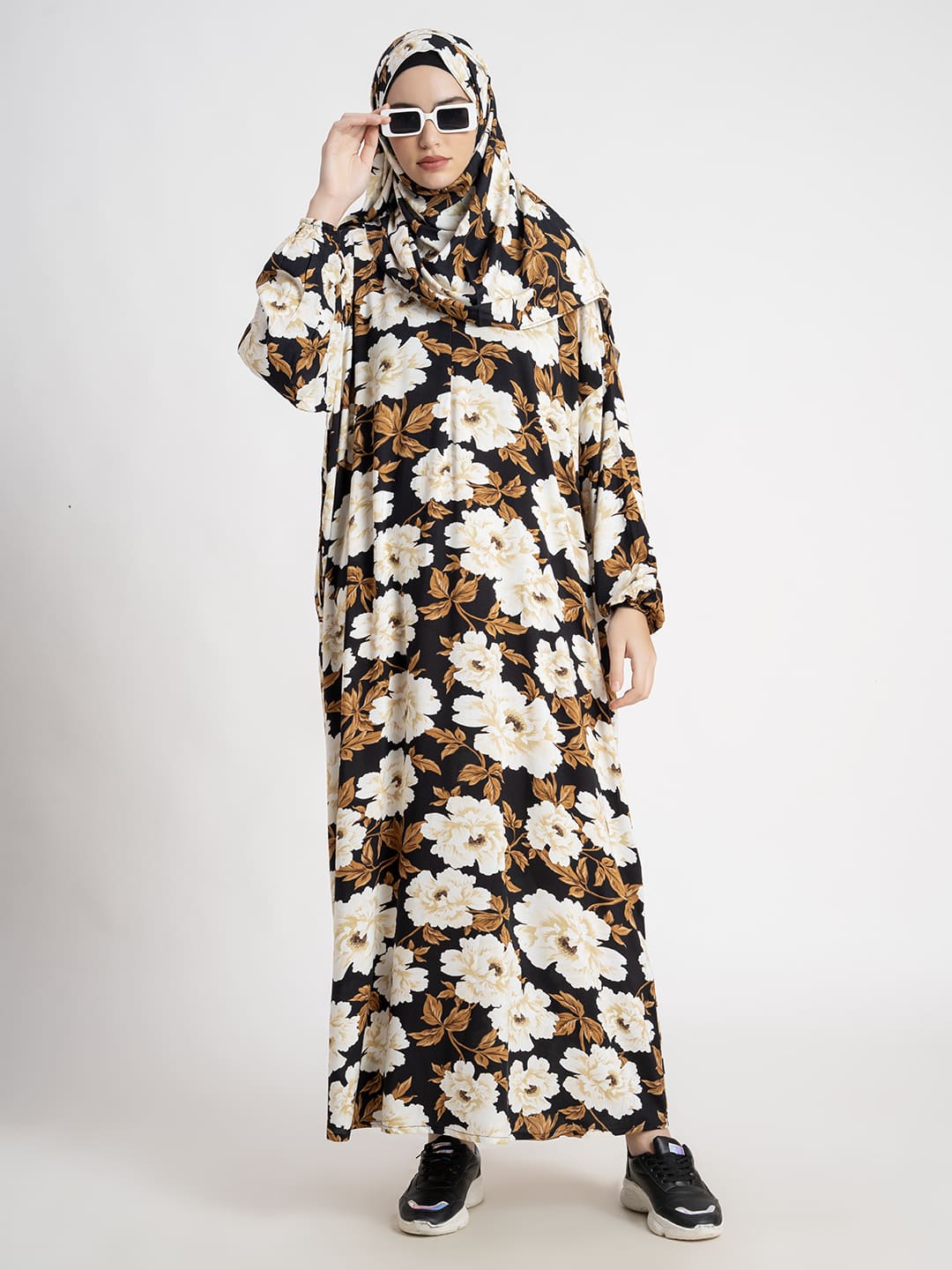 Chic Floral Print Prayer Gown Multi