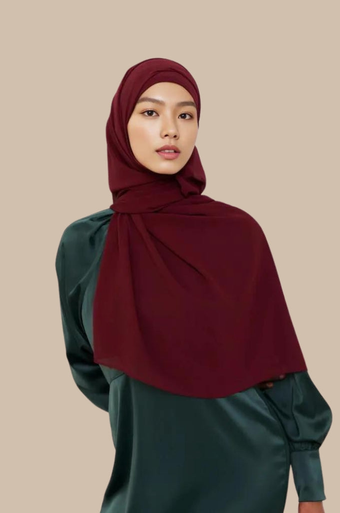 Luxury dark maroon chiffon hijab scarf for women by Mawdeest
