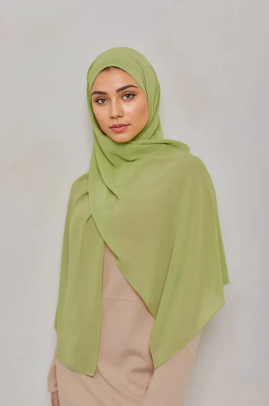 Luxury green yellow chiffon hijab scarf for women by Mawdeest