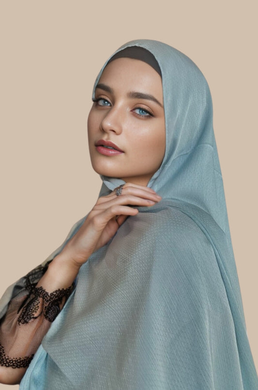 Satin Silk Textured Hijab - Blue