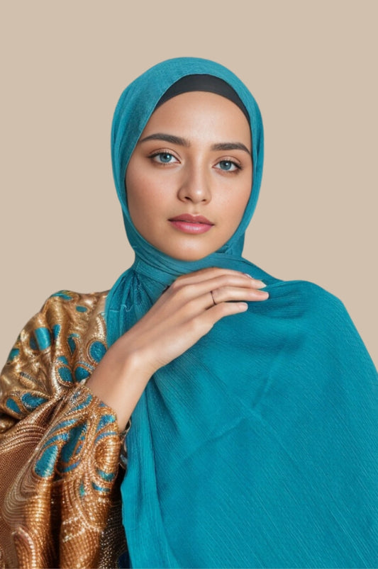 Satin Silk Textured Hijab - Teal