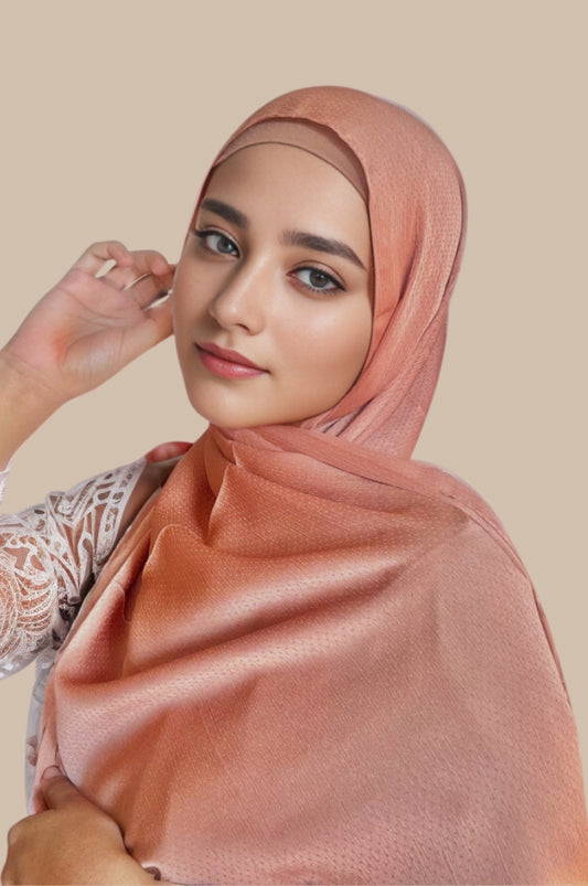 Satin Silk Textured Hijab - Orange