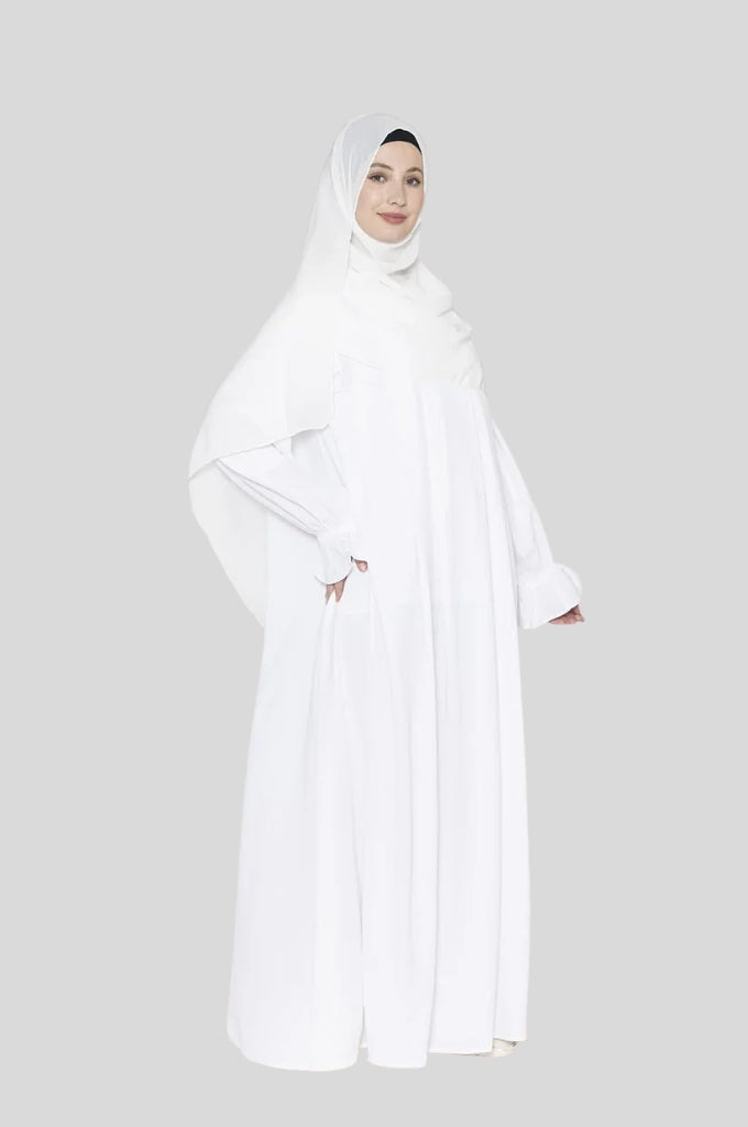 Pleated White Abaya - With Hijab