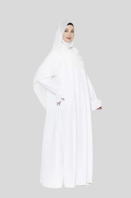 Pleated White Abaya - With Hijab