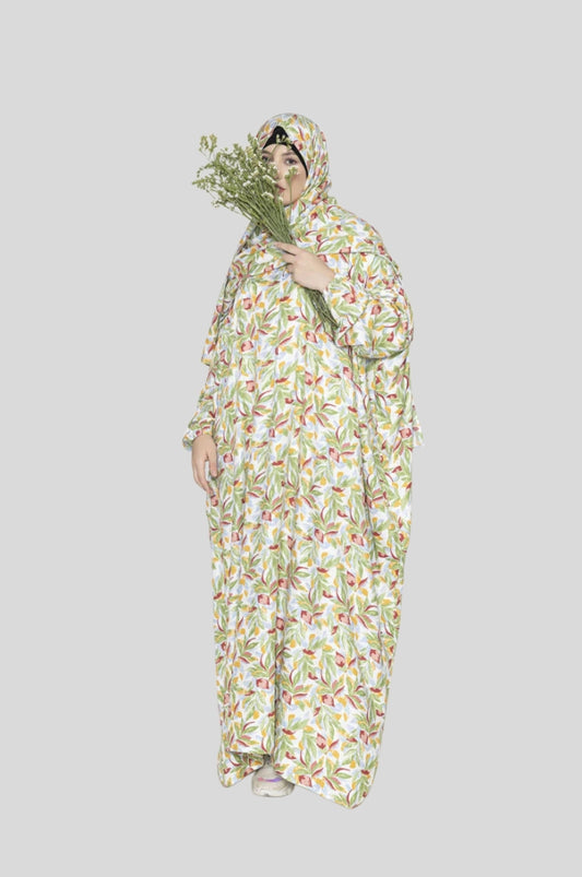 Leaf Print Prayer Gown Green Crimson