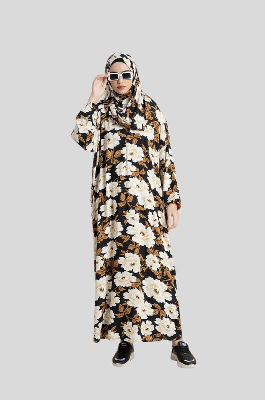 Chic Floral Print Prayer Gown Multi