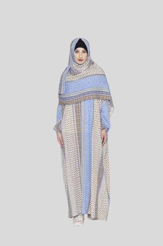 Royal Print Prayer Gown Mixed Blue