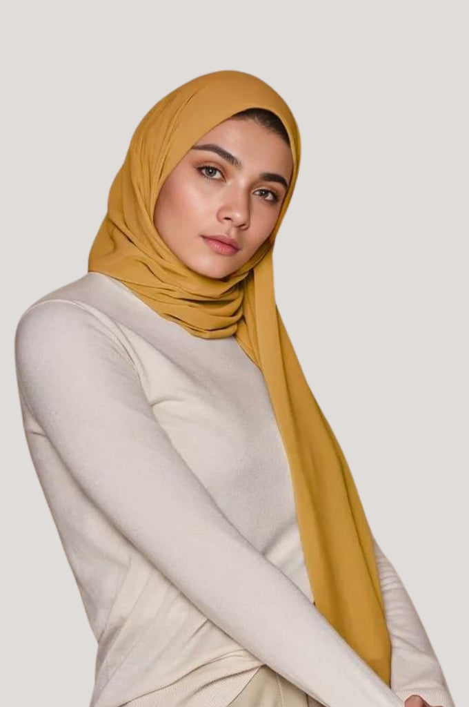 Buy Mustard chiffon hijab online in India – Mawdeest 
