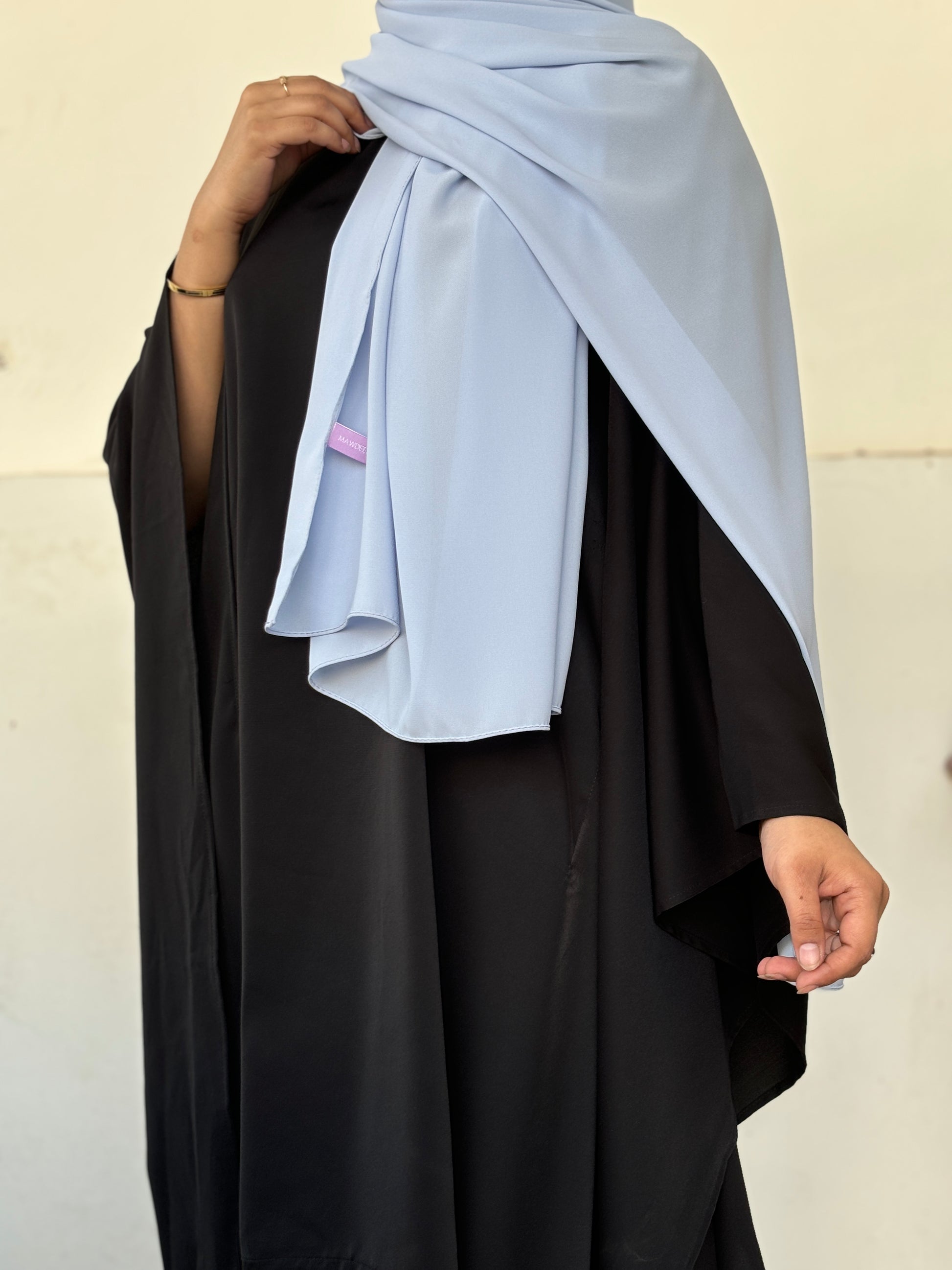 Order Pastel Blue medina silk hijab online India opaque chiffon non transparent soft elegant scarf – Mawdeest
