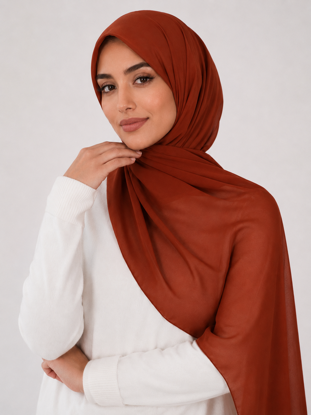 Premium Chiffon Hijab - Burnt Brick - Mawdeest 