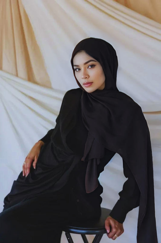 Premium Cotton Hijab - Black - Mawdeest 