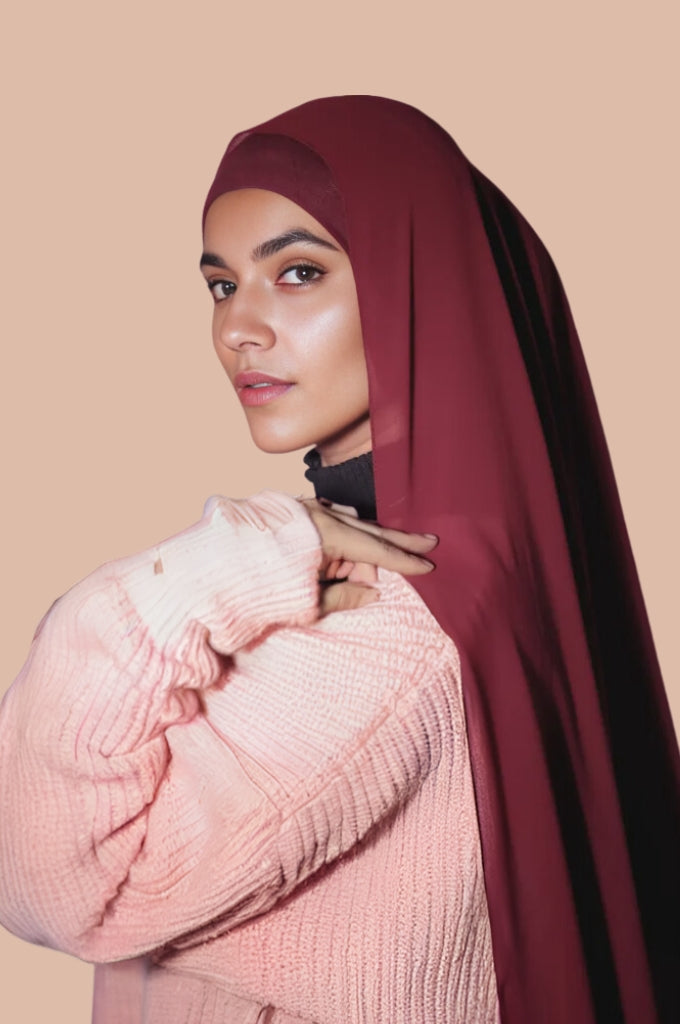Matching Hijab & Undercap Set - Dark Maroon