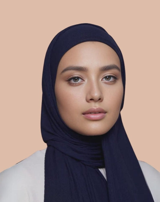 Ribbed Jersey Hijab - Navy Blue