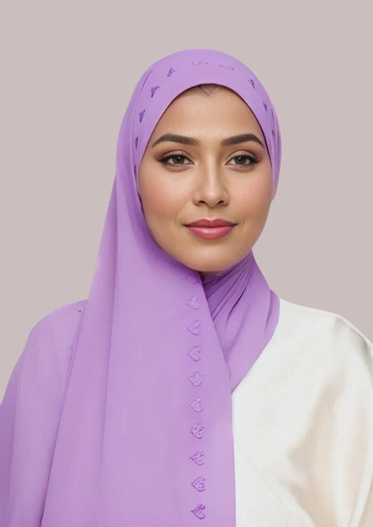 Embroidered Hijab - Orchid Hearts
