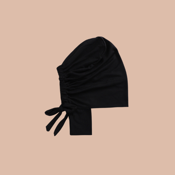 Hijab Cap Cover Chin with Adjustable Tie Back - Black
