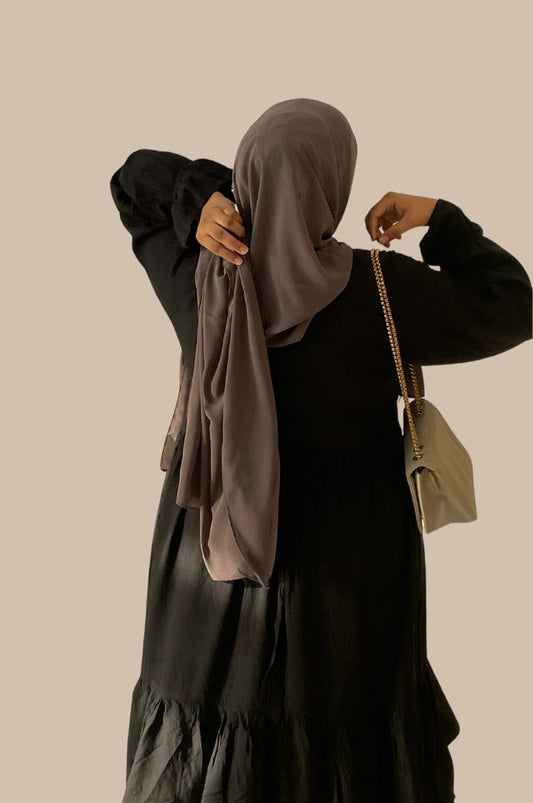 Premium Chiffon Hijab - Dark Grey - Mawdeest 