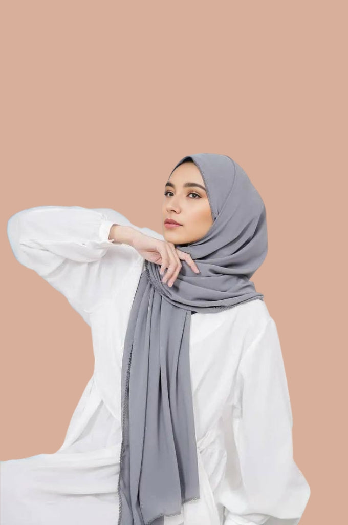 Basic Crochet Chiffon Hijab - Grey