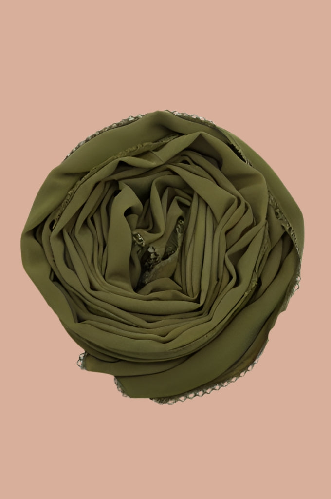 Basic Crochet Chiffon Hijab - Moss Olive Green