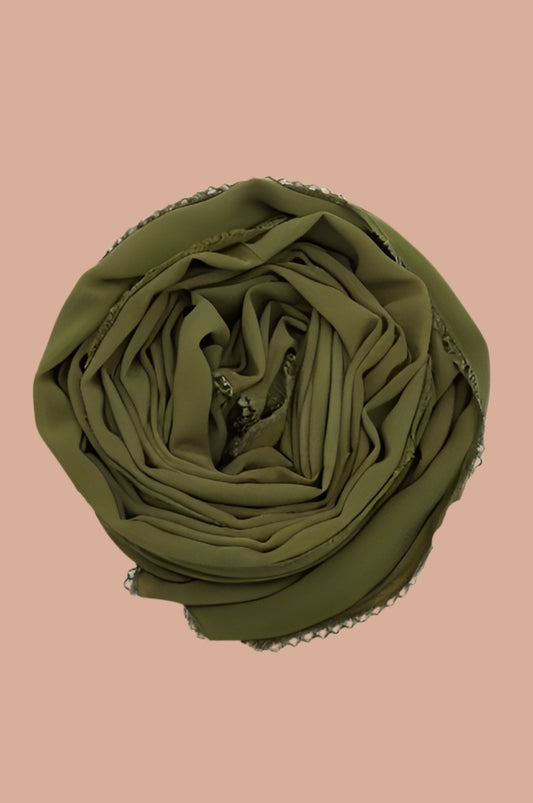 Basic Crochet Chiffon Hijab - Moss Olive Green