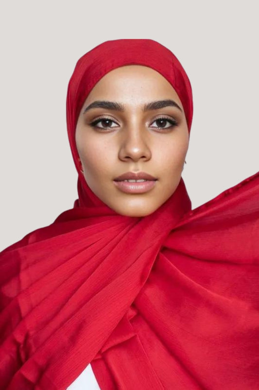 Crinkle Silk - Satin Hijab - Red