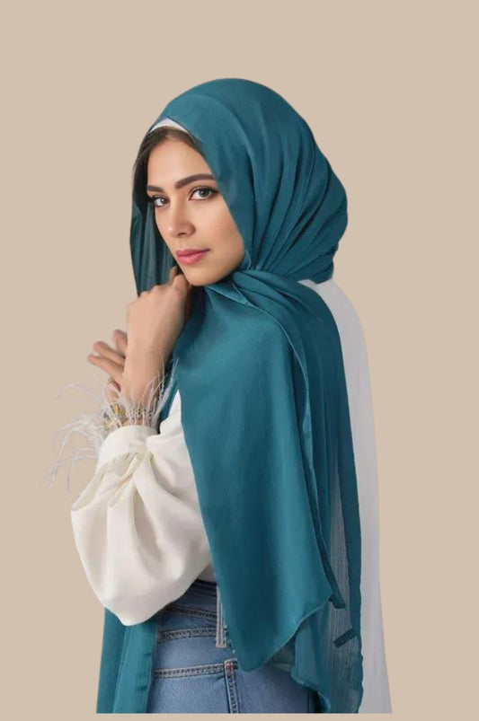 Crinkle Silk - Satin Hijab - Teal Blue