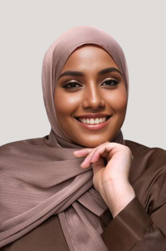 Crinkle Silk - Satin Hijab - Mocha Brown