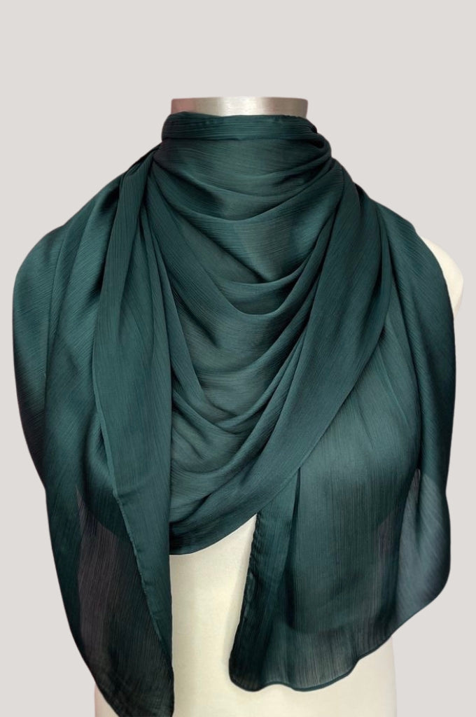 Crinkle Silk- Satin Hijab - Bottle Green