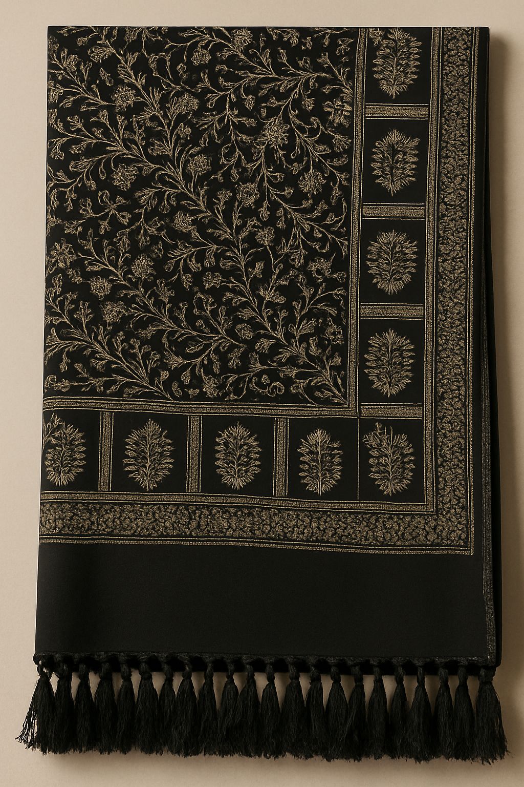 Black Gold Floral Pashmina