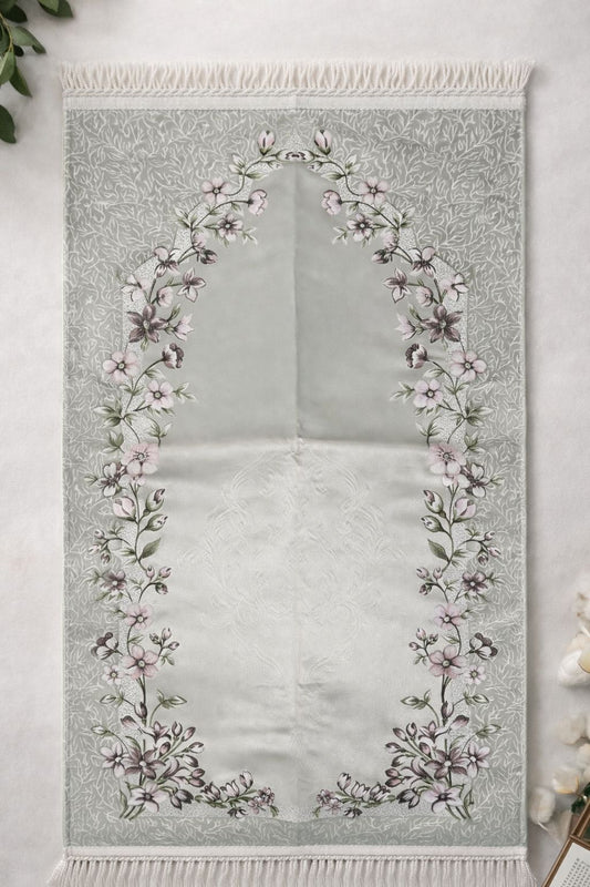 Grey Floral Janamaz (Prayer Mat) - Made in Turkey