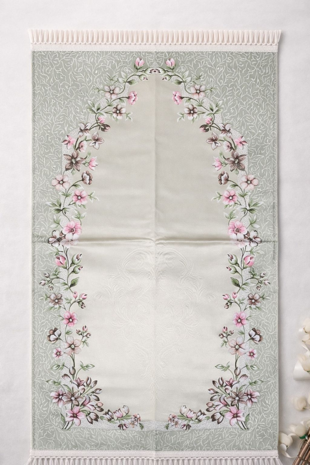 Rose Grey Floral Janamaz (Prayer Mat) - Made in Turkey