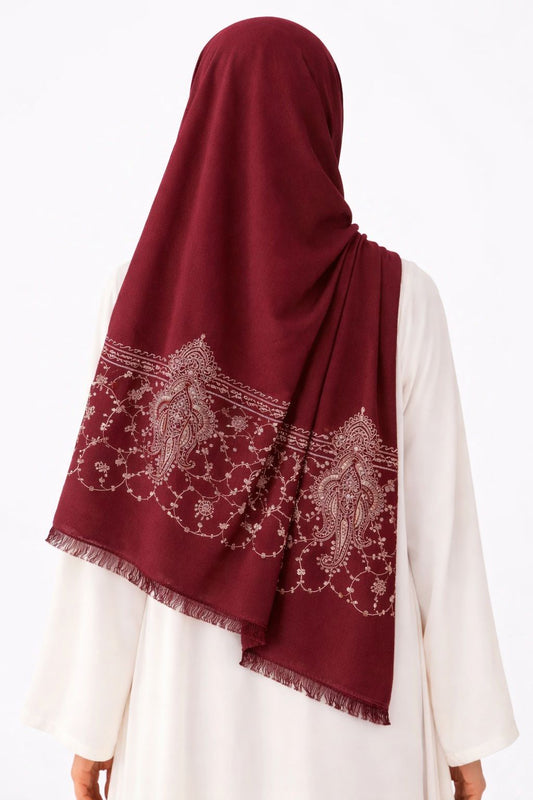 Paisley Thread Embroidery Hijab - Red