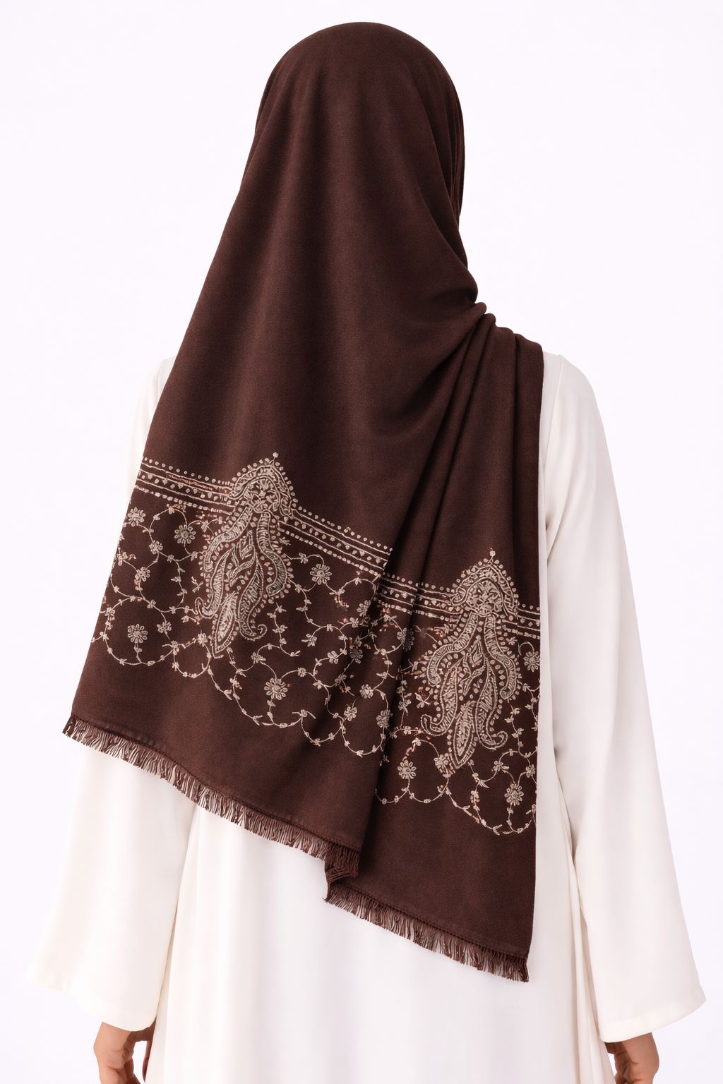 Paisley Thread Embroidery Hijab - Maroon