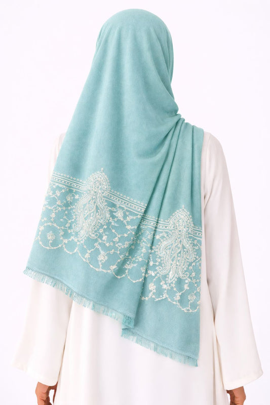 Paisley Thread Embroidery Hijab - Sky Blue