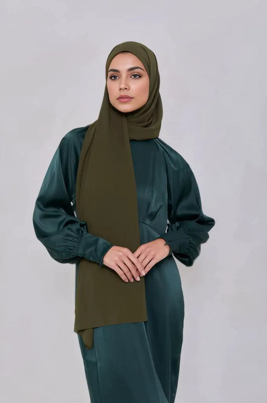 Premium Chiffon Hijab - Olive Green - Mawdeest 