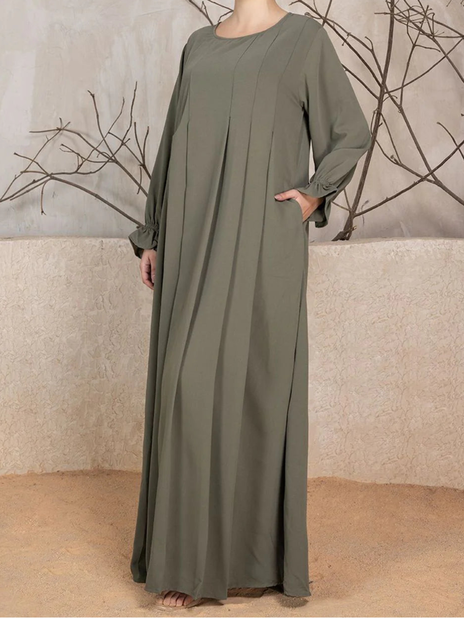 Abaya With Khimar - Nude Olive Green