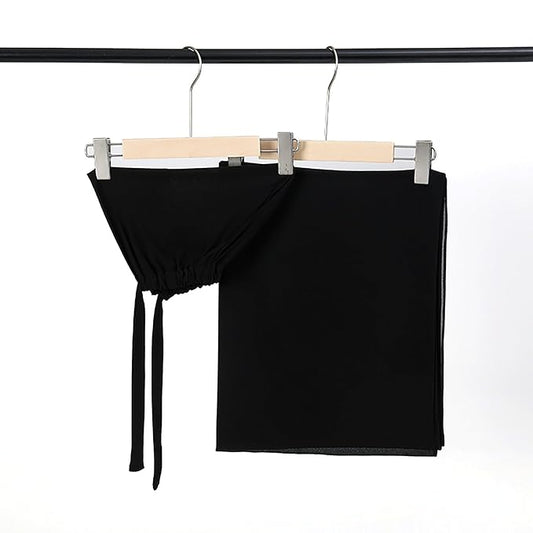 Matching Premium Chiffon Hijab & Undercap Set - Black