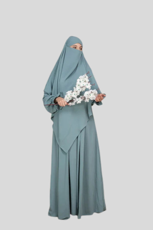 blue abaya with khimar women buy online India modest Islamic wear stylish abaya
