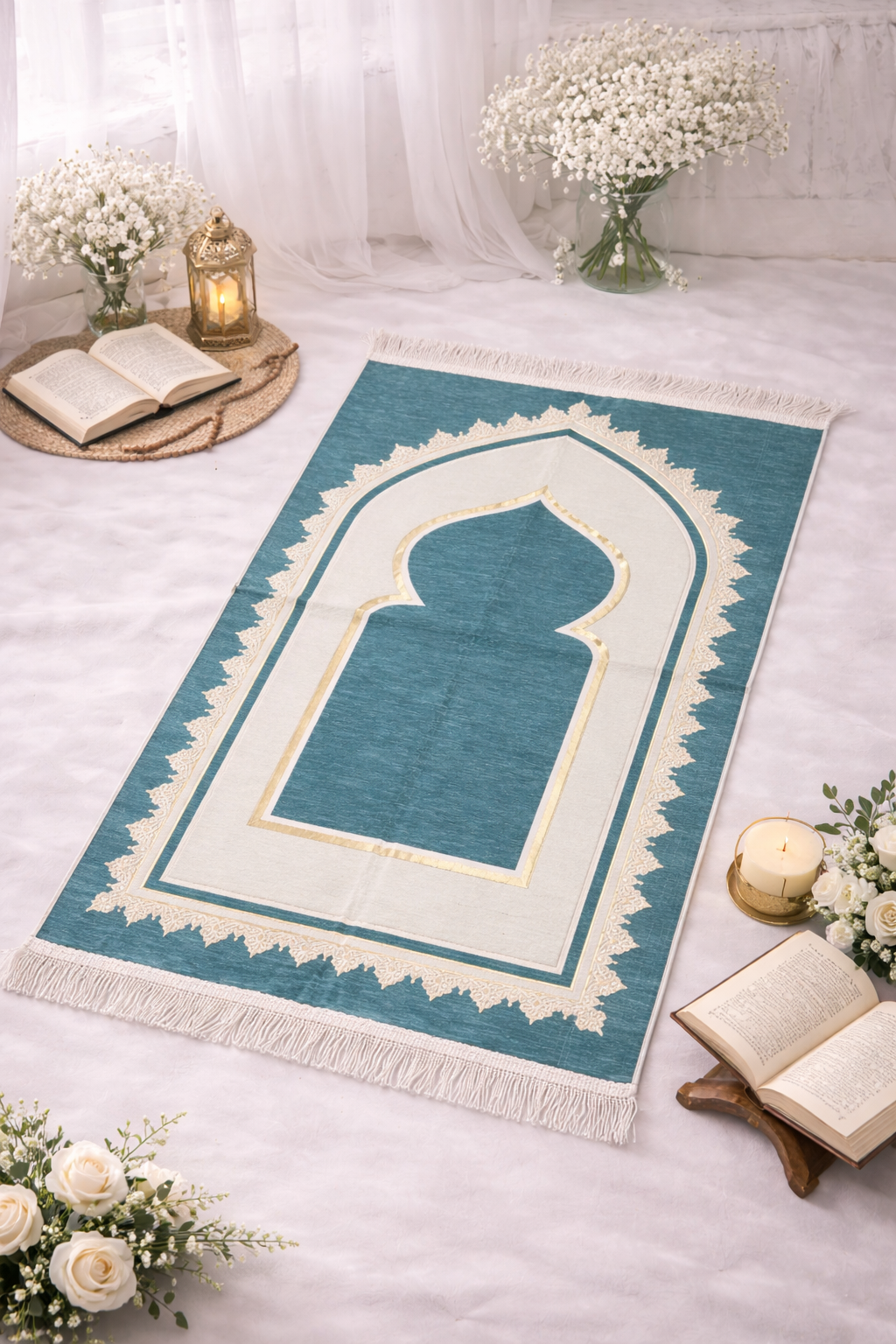 Blue minimal Turkish janamaz prayer mat modern Islamic namaz mat soft comfortable prayer mat India