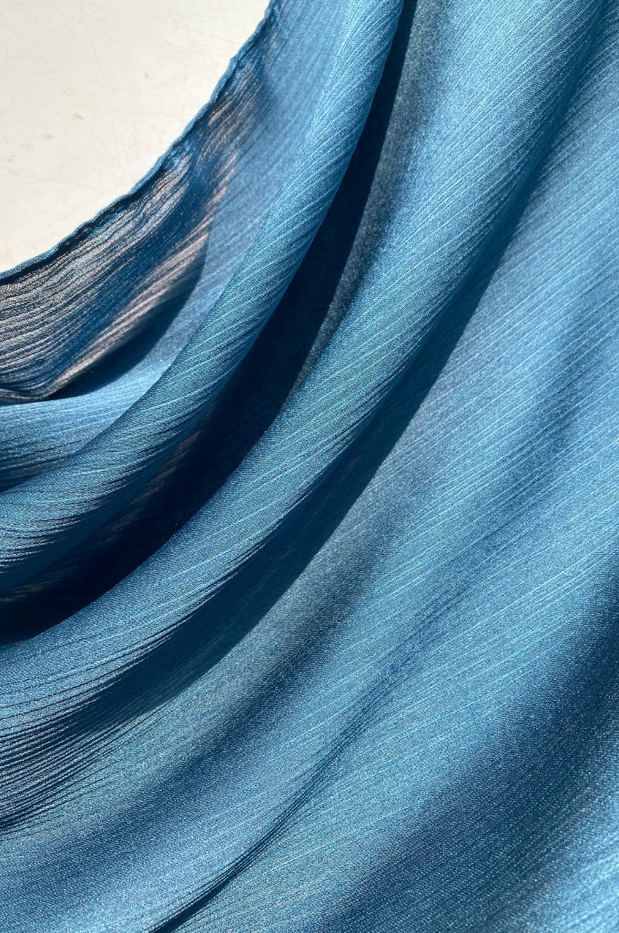 Crinkle Silk Satin Hijab - Sea Blue  - Mawdeest 