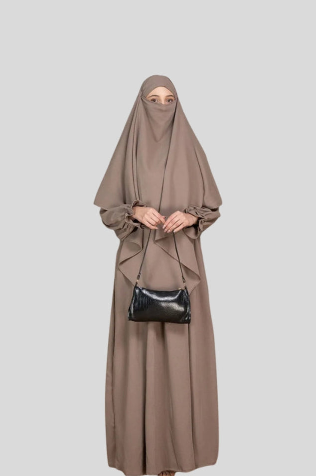 brown abaya with khimar women buy online India modest Islamic full coverage abaya
