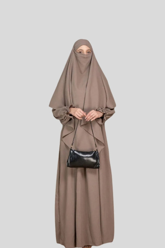 brown abaya with khimar women buy online India modest Islamic full coverage abaya

